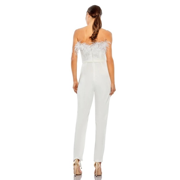 Mac Duggal | Feather Trim Strapless Jumpsuit White Size 0 NEW 68416 - Picture 3 of 10